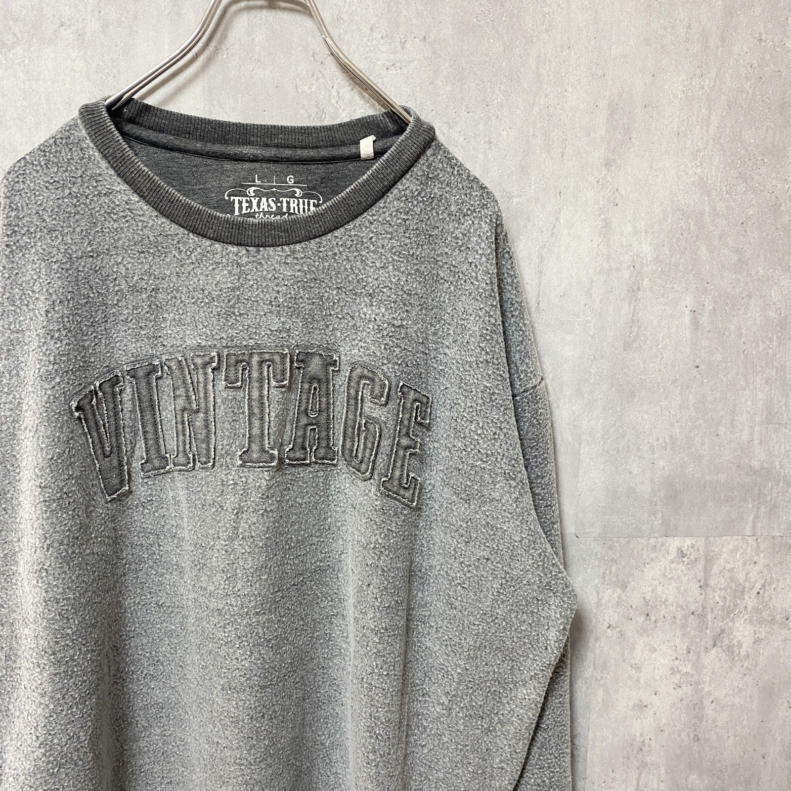 TEXAS TRUE VINTAGE　長袖起毛スウェット　トレーナー　チャコールグレー　ビンテージ　Lサイズ　古着