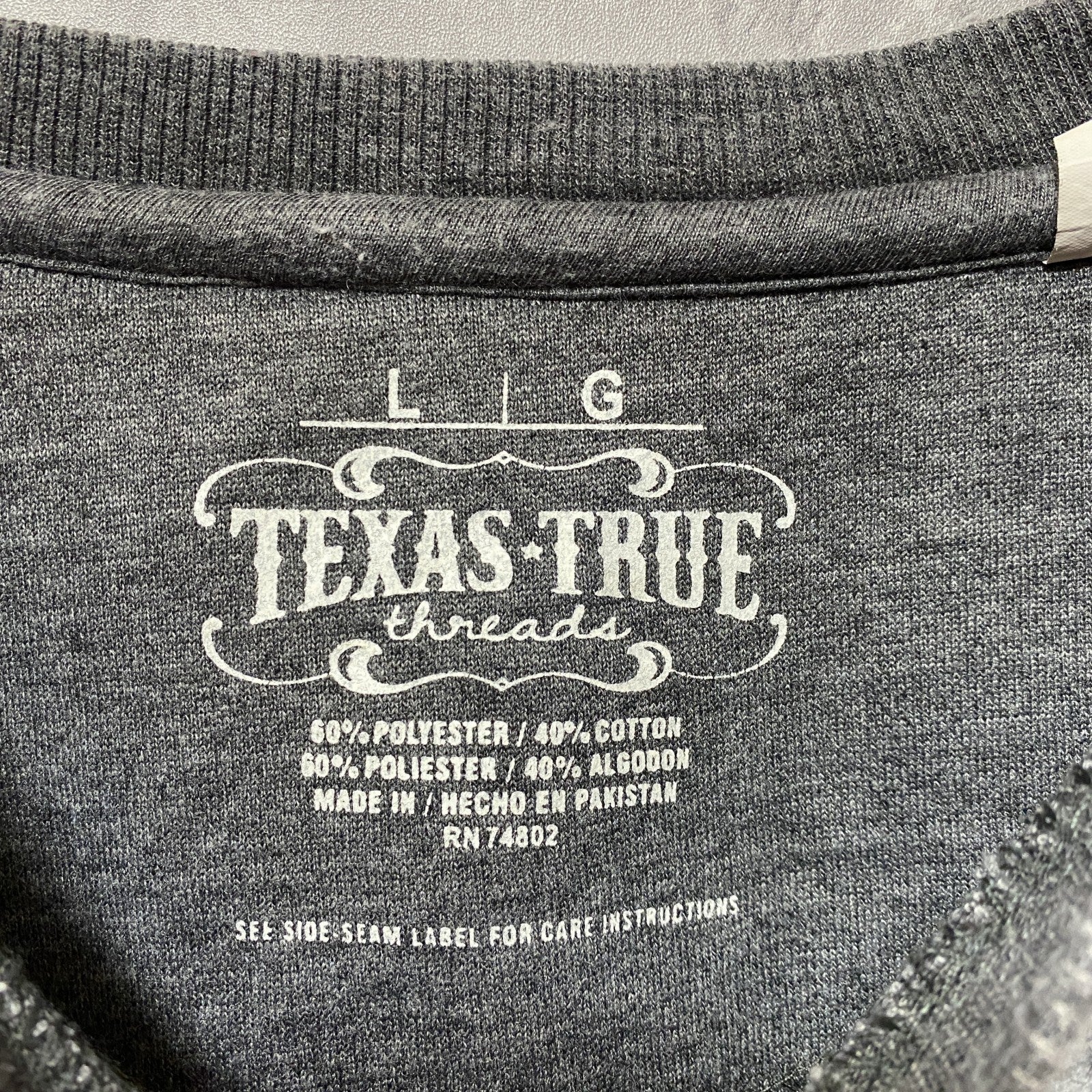 TEXAS TRUE VINTAGE　長袖起毛スウェット　トレーナー　チャコールグレー　ビンテージ　Lサイズ　古着