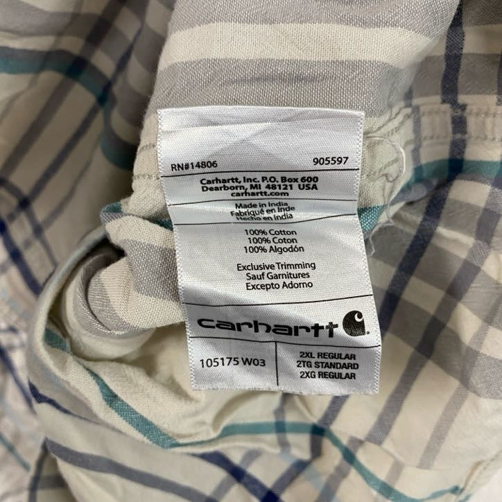 Carhartt　カーハート　半袖ボタンダウンシャツ　ラウンドシャツ　ダブルポケット　白　ホワイト　マルチカラー　2XLサイズ