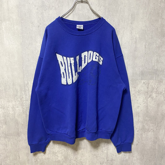 古着 used　JERZEES ジャージーズ　BULLDOGS　長袖プリントスウェット　トレーナー　青　クルーネック　Lサイズ