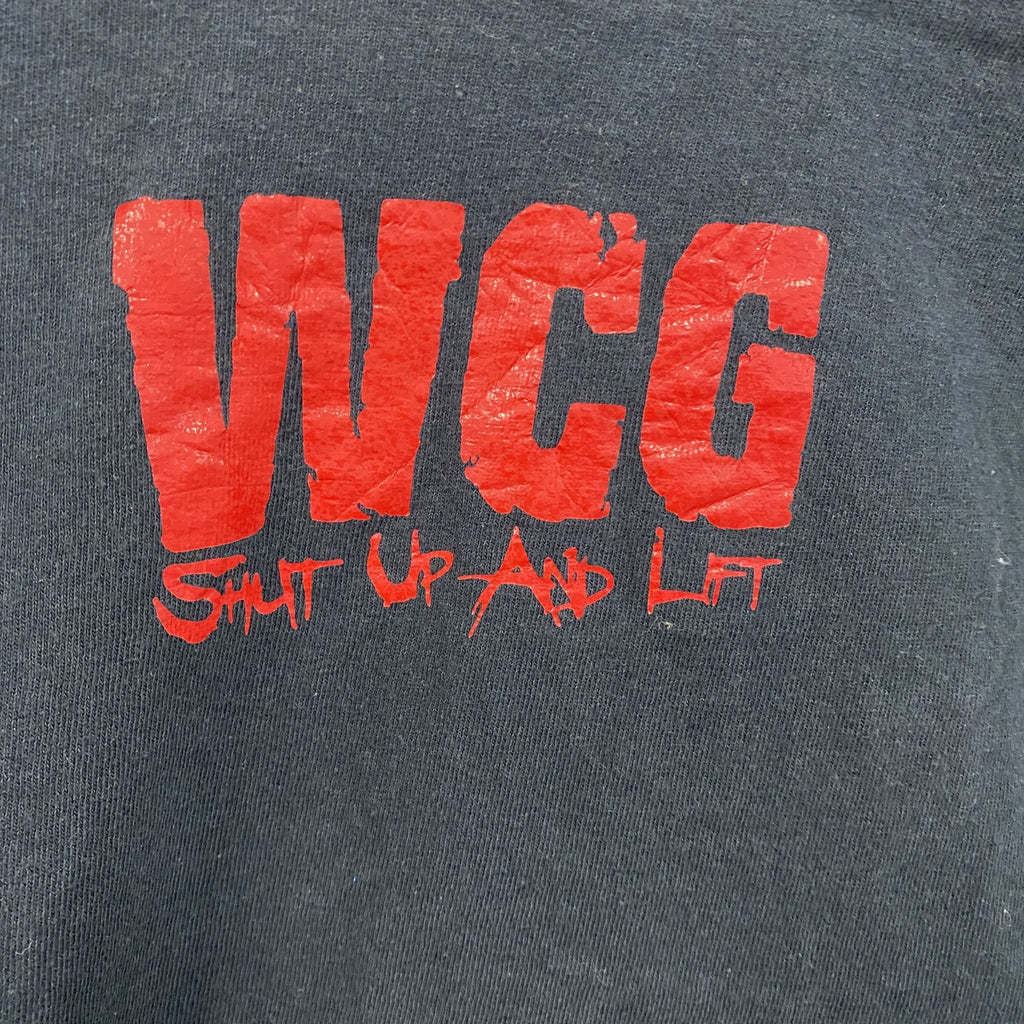 WCG　THE IRON BROTHERHOOD　半袖プリントTシャツ　紺　ネイビー　古着