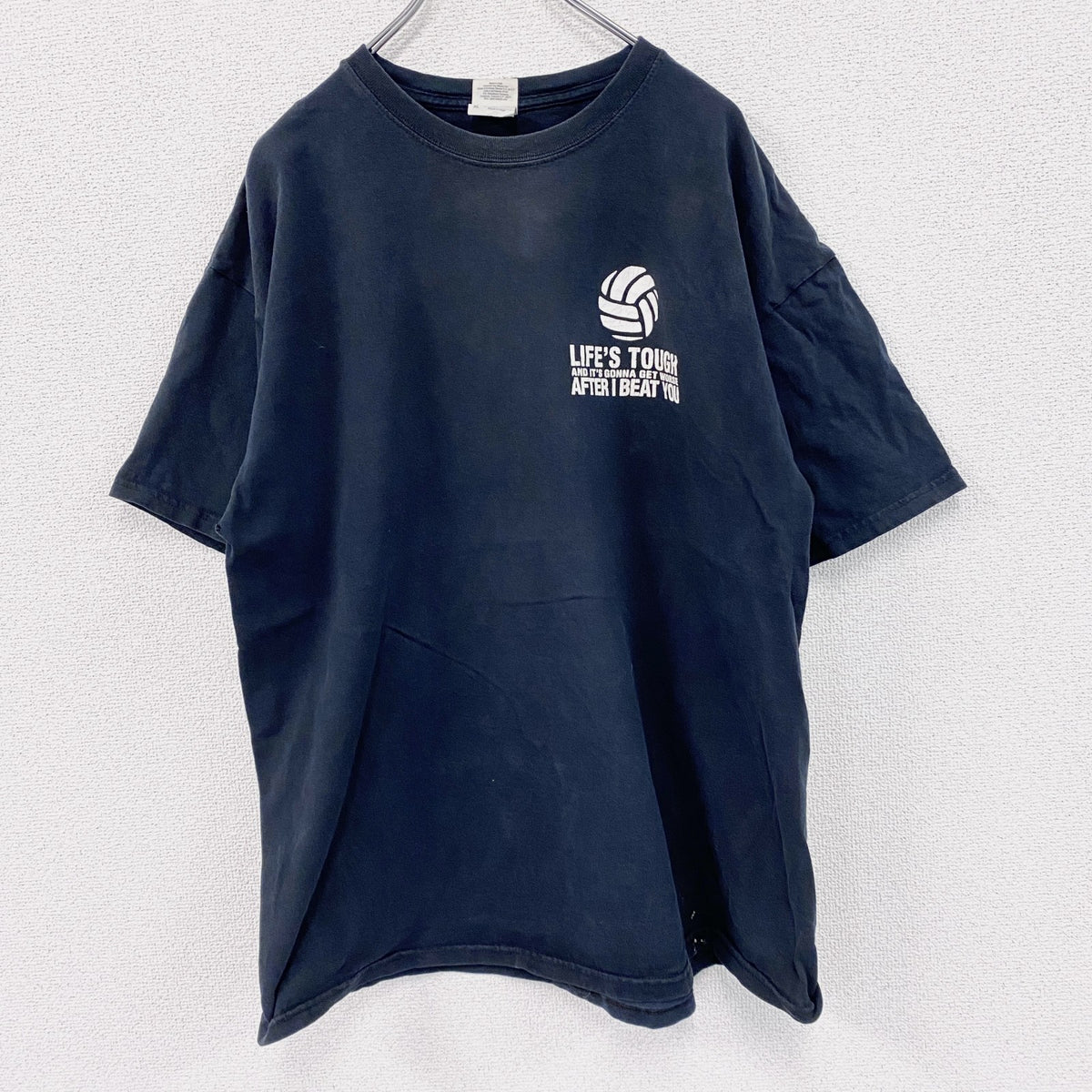 GILDAN　ギルダン　半袖プリントメッセージTシャツ　4連プリント　両面プリント　黒　ブラック　XLサイズ　古着