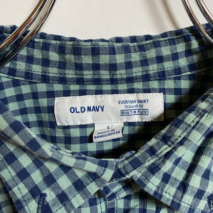 古着 used　OLD NAVY　オールドネイビー　長袖チェック柄シャツ　青　ブルー　秋冬服　レトロデザイン　Lサイズ