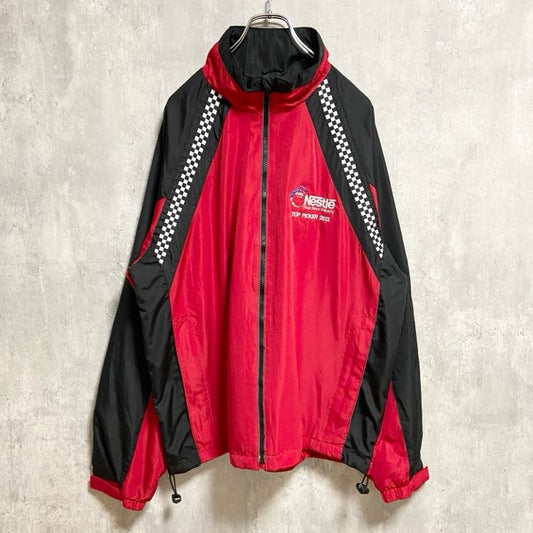 古着 used　NORTHEND　ノースエンド　長袖フルジップナイロンジャケット　切り替え　Nestle　赤　レッド　Lサイズ