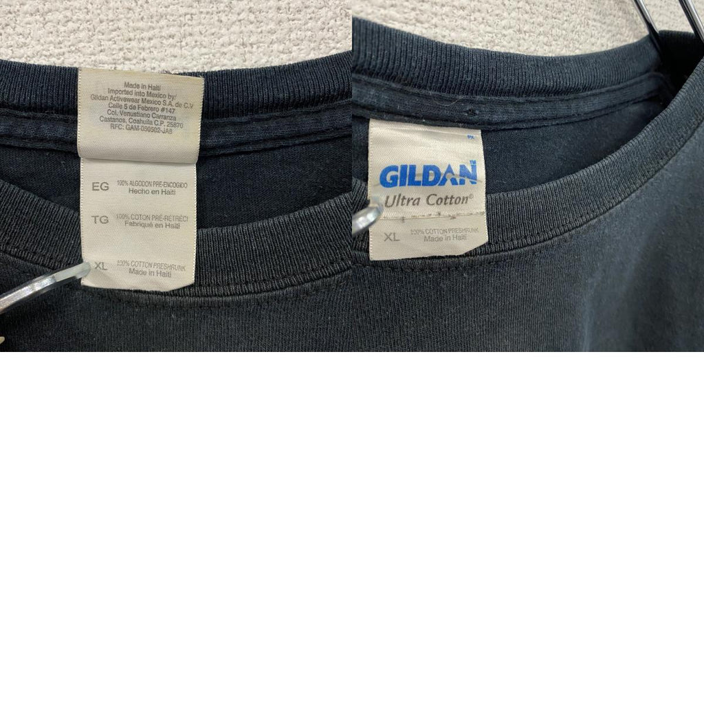 GILDAN　ギルダン　半袖プリントメッセージTシャツ　4連プリント　両面プリント　黒　ブラック　XLサイズ　古着