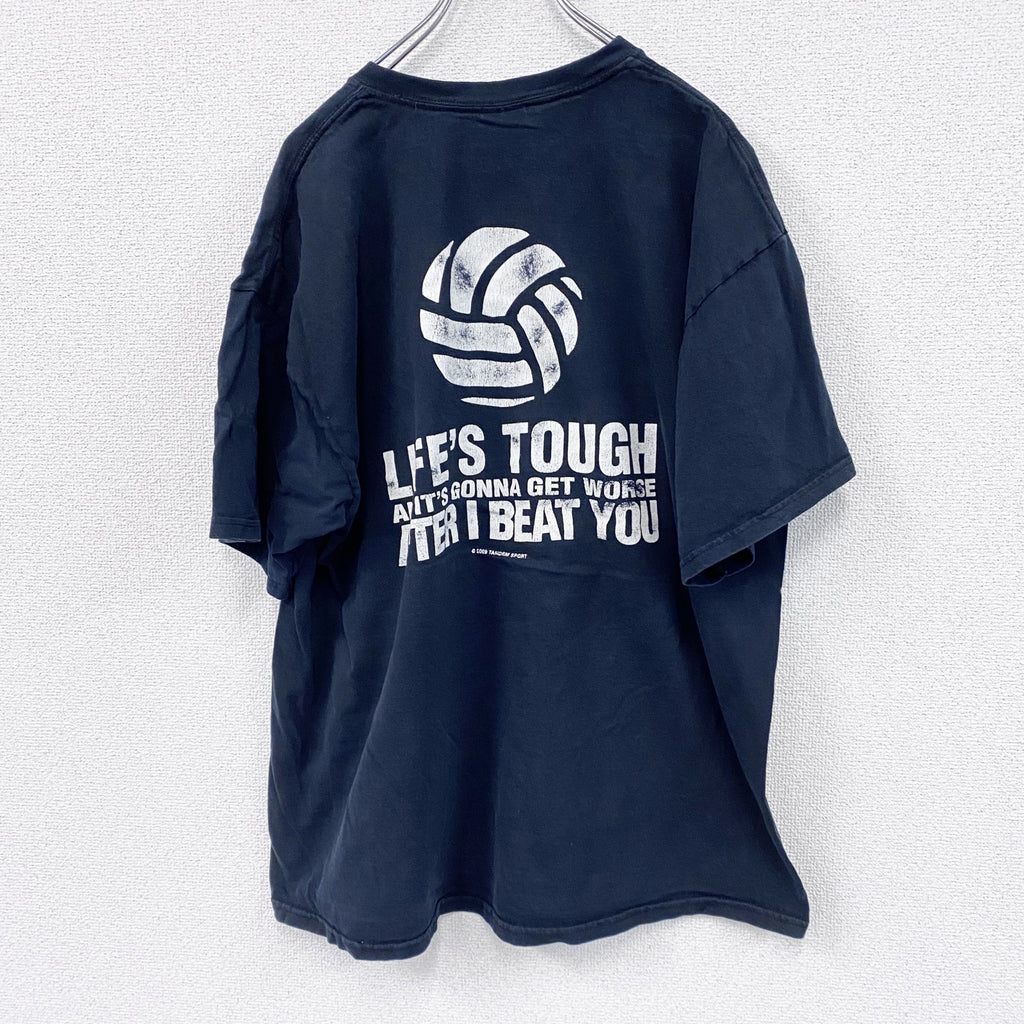 GILDAN　ギルダン　半袖プリントメッセージTシャツ　4連プリント　両面プリント　黒　ブラック　XLサイズ　古着