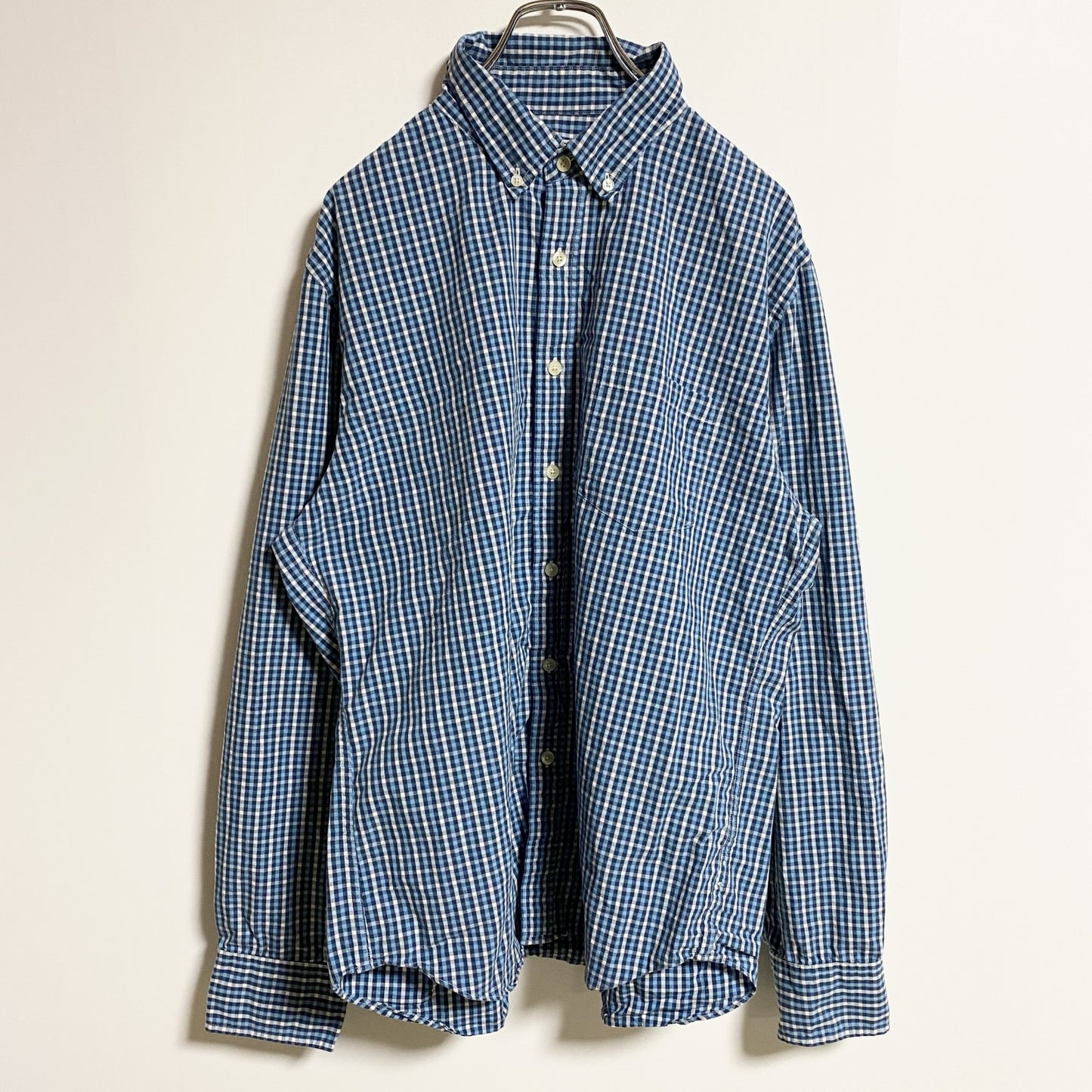 古着 used　JCREW　ジェイクルー　長袖チェック柄シャツ　総柄　青　ブルー　秋冬服　レトロデザイン　Lサイズ