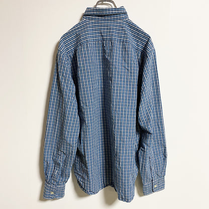 古着 used　JCREW　ジェイクルー　長袖チェック柄シャツ　総柄　青　ブルー　秋冬服　レトロデザイン　Lサイズ