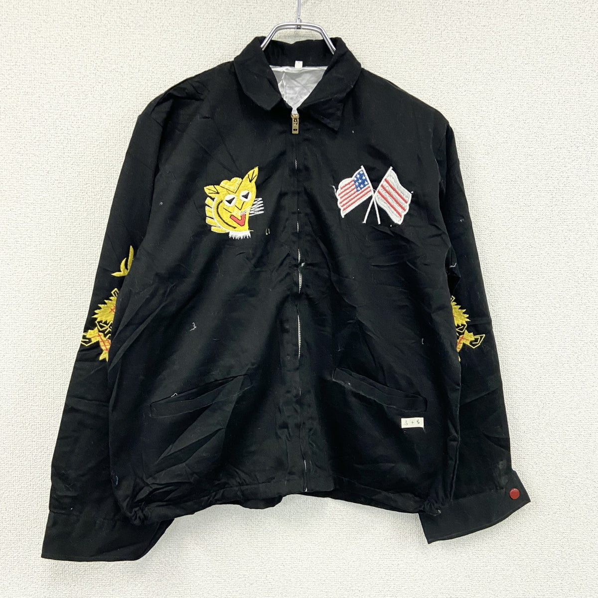 ベトジャン　ベトナムジャケット　スーベニアジャケット　ブルゾン　レプリカ　リメイク　刺繍　黒　ブラック　Lサイズ　古着