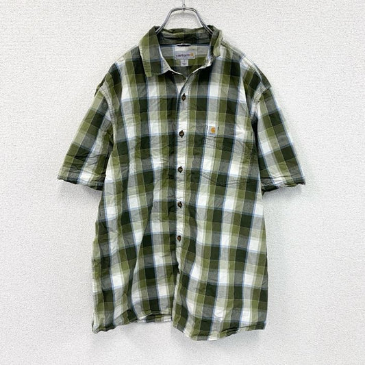 Carhartt　カーハート　半袖ボタンダウンシャツ　ラウンドシャツ　オンブレチェック　緑　グリーン　Lサイズ