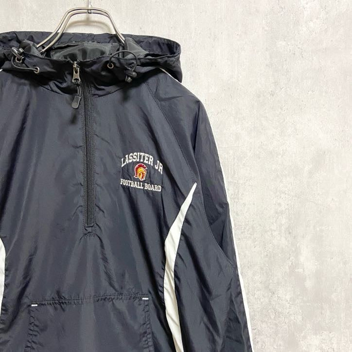 Sport-Tek　長袖ハーフジップナイロンジャケット　フットボール　スポーツ　LASSITER　黒　ブラック　Sサイズ　古着