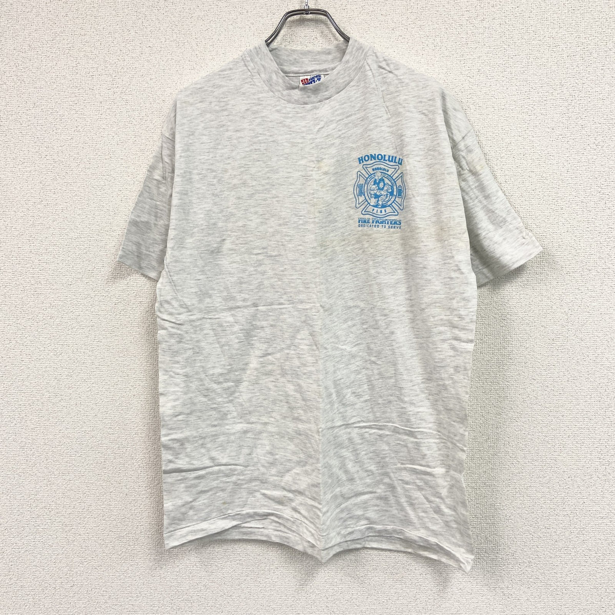 Hanes　ヘインズ　半袖プリントTシャツ　シングルステッチ　灰色　グレー　Lサイズ　古着