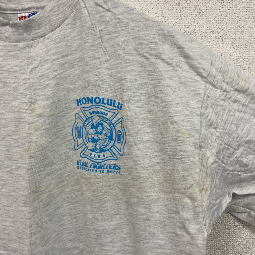 Hanes　ヘインズ　半袖プリントTシャツ　シングルステッチ　灰色　グレー　Lサイズ　古着