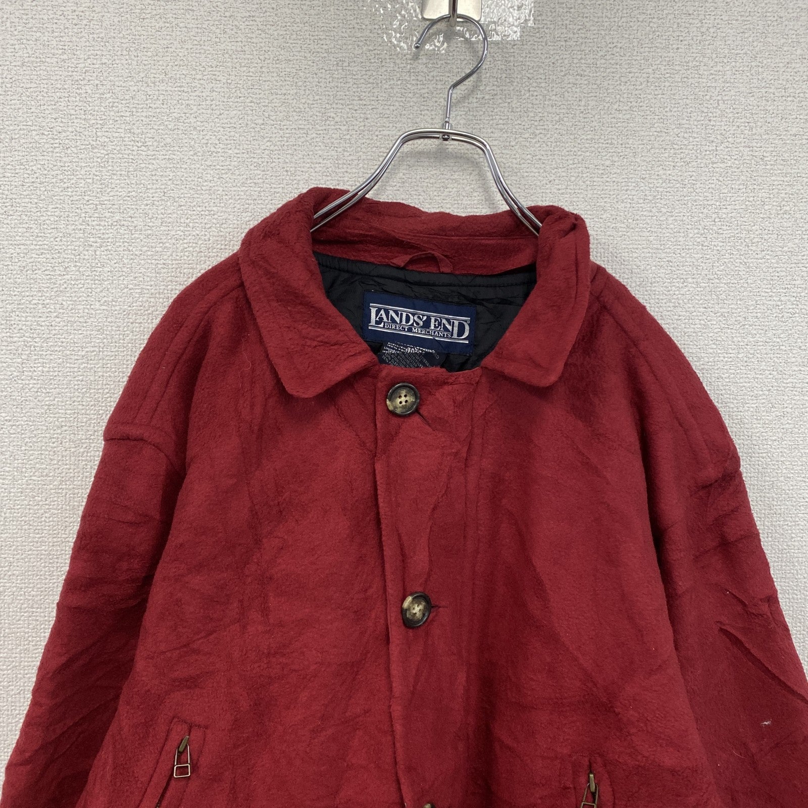 ～90s　LAND’S END　ランズエンド　フリースハンティングジャケット　ヴィンテージ　赤　レッド　Lサイズ　古着