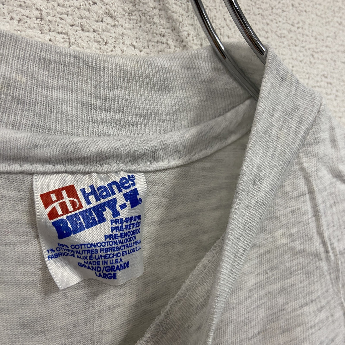 Hanes　ヘインズ　半袖プリントTシャツ　シングルステッチ　灰色　グレー　Lサイズ　古着