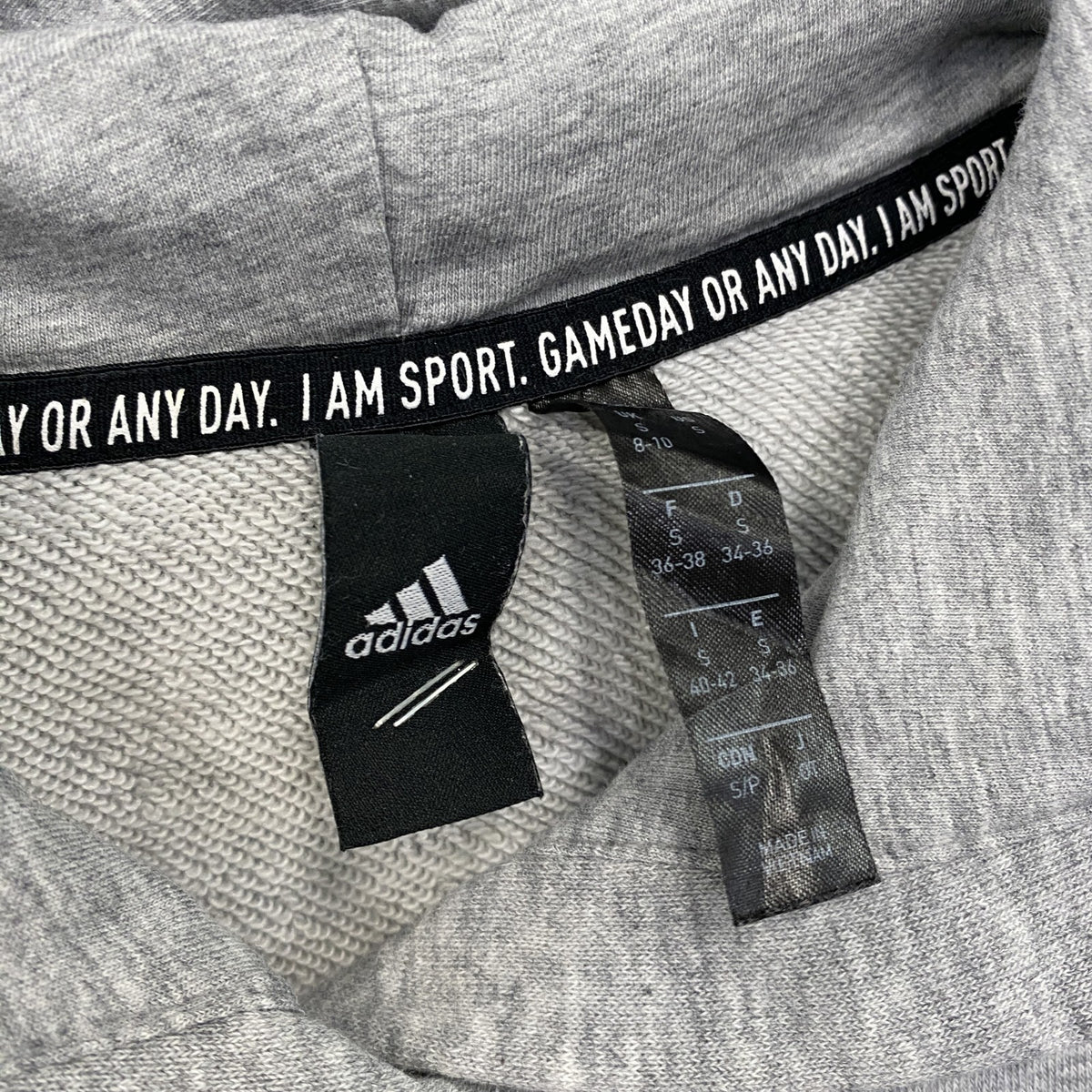 adidas　アディダス　スウェットパーカー/フーディー　パフォーマンスロゴ　デカロゴ　灰色　グレー　Sサイズ　古着
