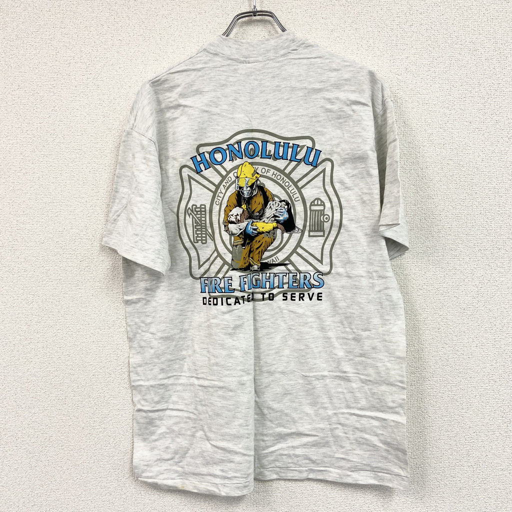 Hanes　ヘインズ　半袖プリントTシャツ　シングルステッチ　灰色　グレー　Lサイズ　古着