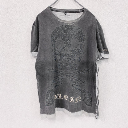 PILIPP PLEIN HOMME　半袖Tシャツ　ドクロ　ラインストーン　ダークグレー　XLサイズ
