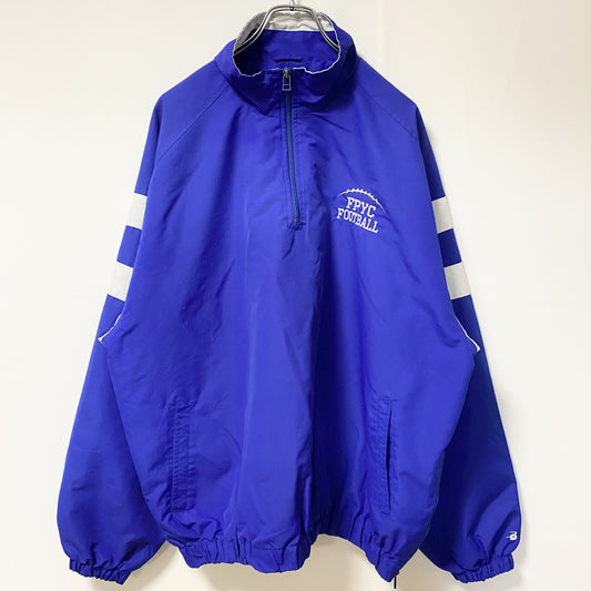 古着 used　Badgersport　長袖刺繍ハーフジップナイロンジャケット　ウィンドブレーカー　フットボール　青　XLサイズ