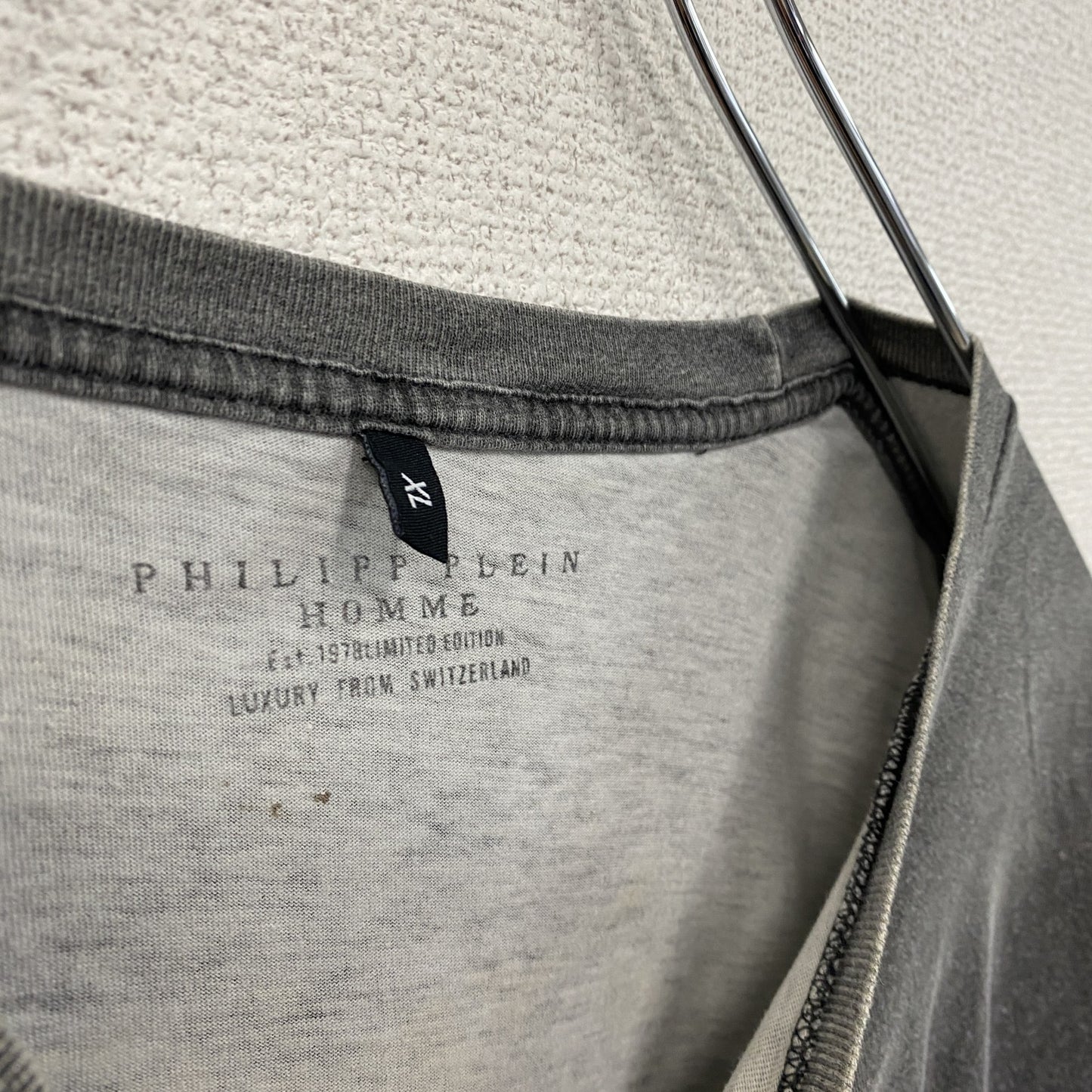 PILIPP PLEIN HOMME　半袖Tシャツ　ドクロ　ラインストーン　ダークグレー　XLサイズ