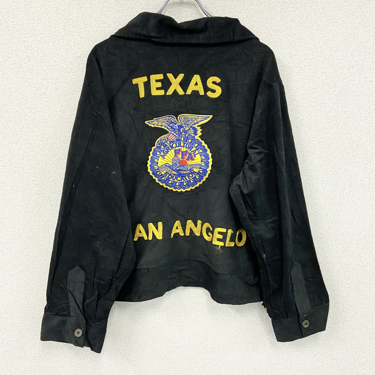 FFAジャケット　ファーマーズジャケット　コーデュロイジャケット　レプリカ　リメイク　刺繍　黒　ブラック　2XLサイズ　古着
