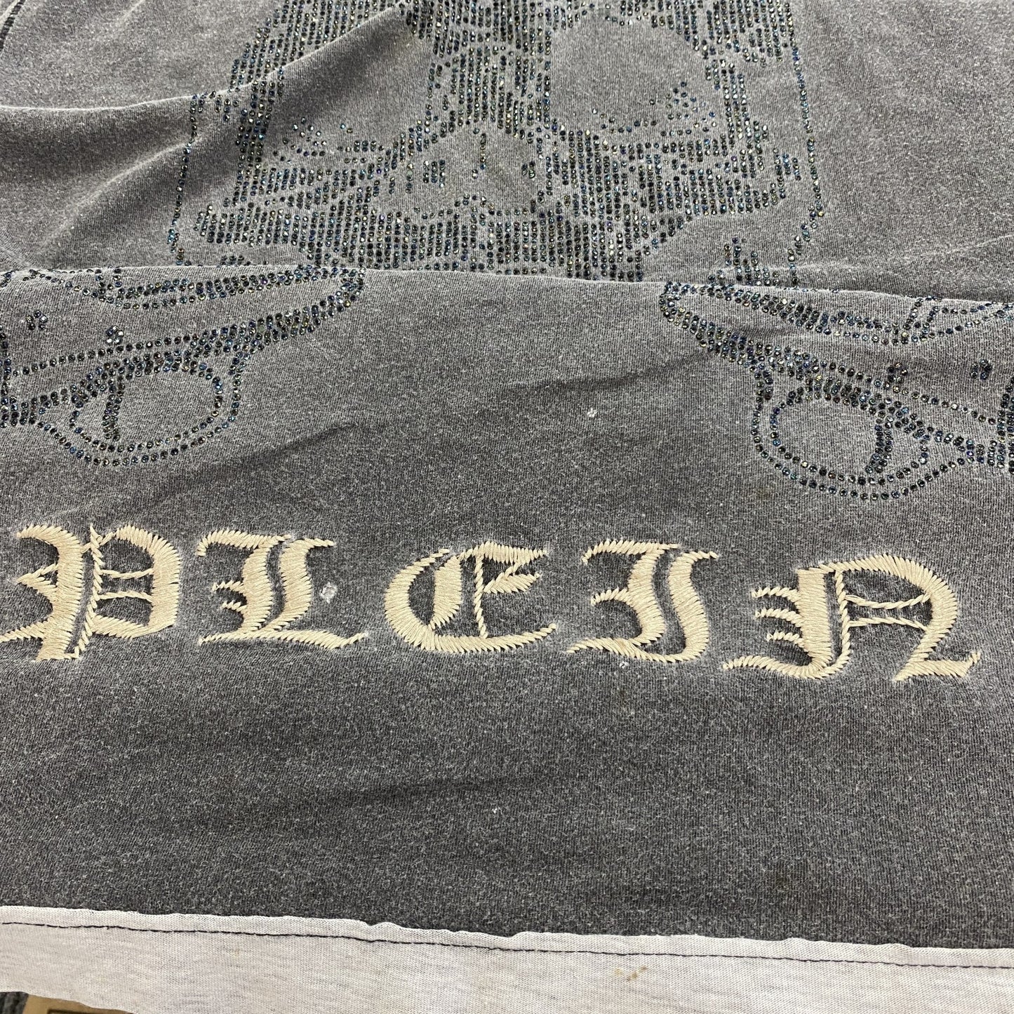 PILIPP PLEIN HOMME　半袖Tシャツ　ドクロ　ラインストーン　ダークグレー　XLサイズ