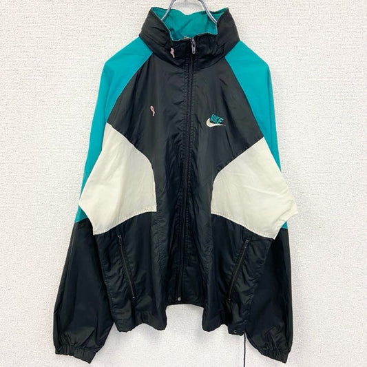 古着 used　NIKE ナイキ　90s　長袖ワンポイントロゴ刺繍ナイロンジャケット　マルチカラー　ハイネック　Lサイズ