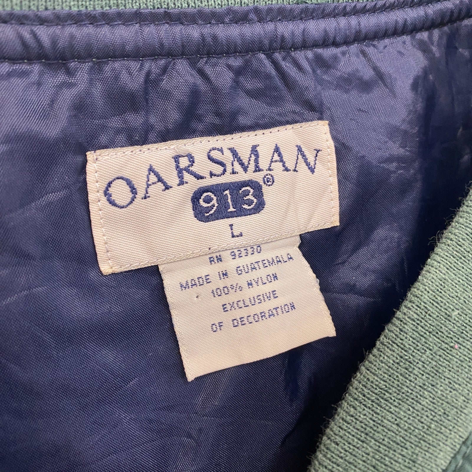 90s～　OARSMAN　ナイロンプルオーバージャケット　アーチプリント　ヴィンテージ　深緑　ディープグリーン　Lサイズ ウインドブレーカー ナイロンアウター メンズ 古着