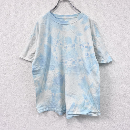 Hanes　ヘインズ　半袖プリントTシャツ　総柄　タイダイ柄　ブルー　ホワイト　XLサイズ