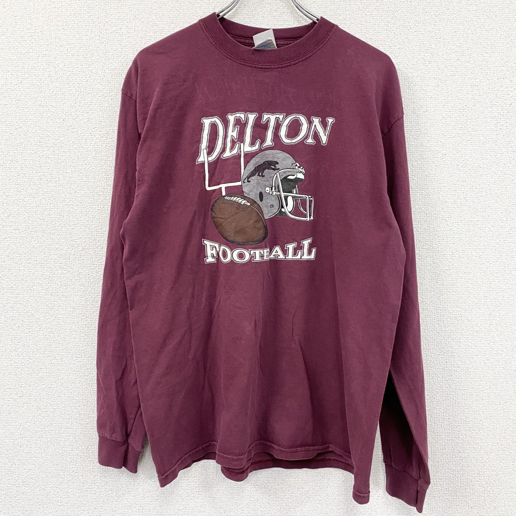00s　GILDAN　ギルダン　長袖Tシャツ/ロンT　FOOTBALL　ヴィンテージ　ワインレッド　Lサイズ　古着