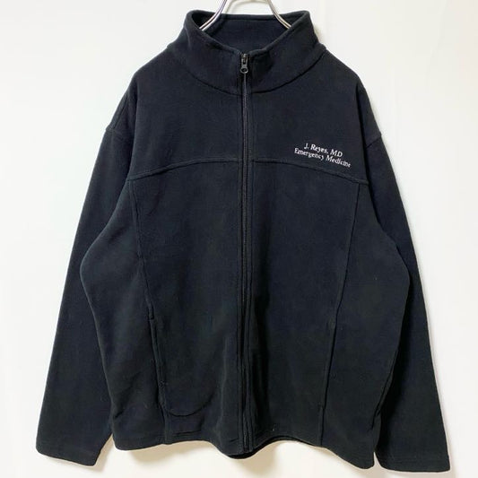 古着 used　Bass Pro Shops　長袖フルジップフリースジャケット　ワンポイントロゴ刺繍　ノームコア　黒　Lサイズ