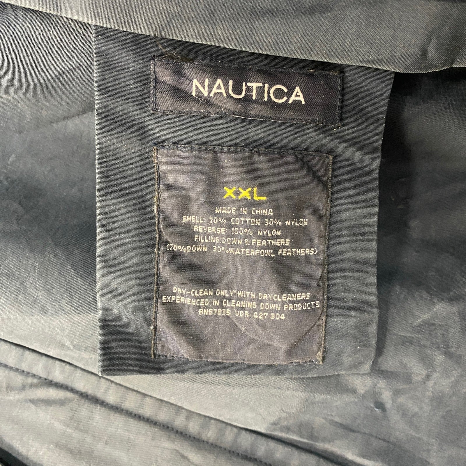 NAUTICA　ノーティカ　リバーシブルダウンジャケット　紺　ネイビー　イエロー　2XLサイズ　古着