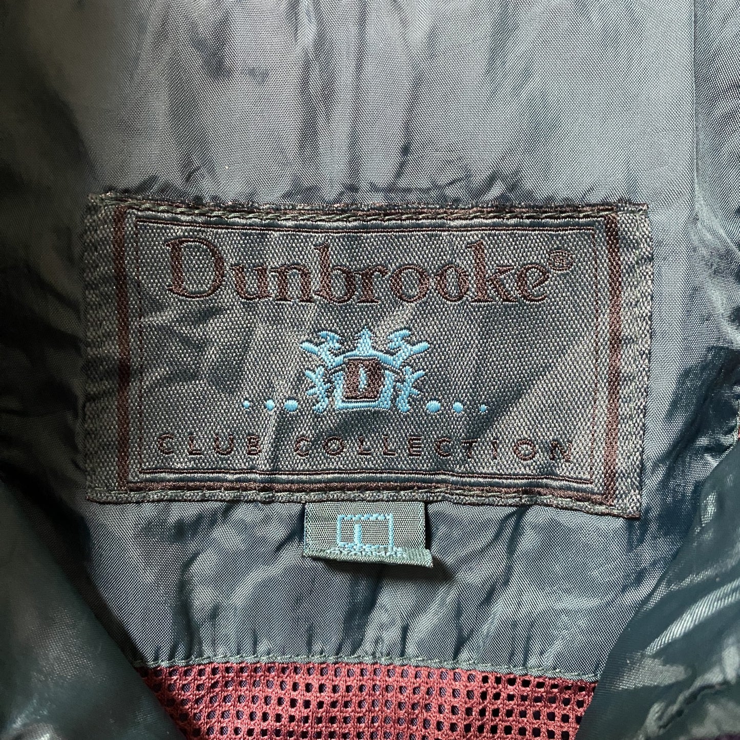 古着 used　Dunbrooke ダンブルック　長袖ナイロンジャケット　　刺繍ロゴ　企業ロゴ　ハイネック　ヴィンテージ　Lサイズ