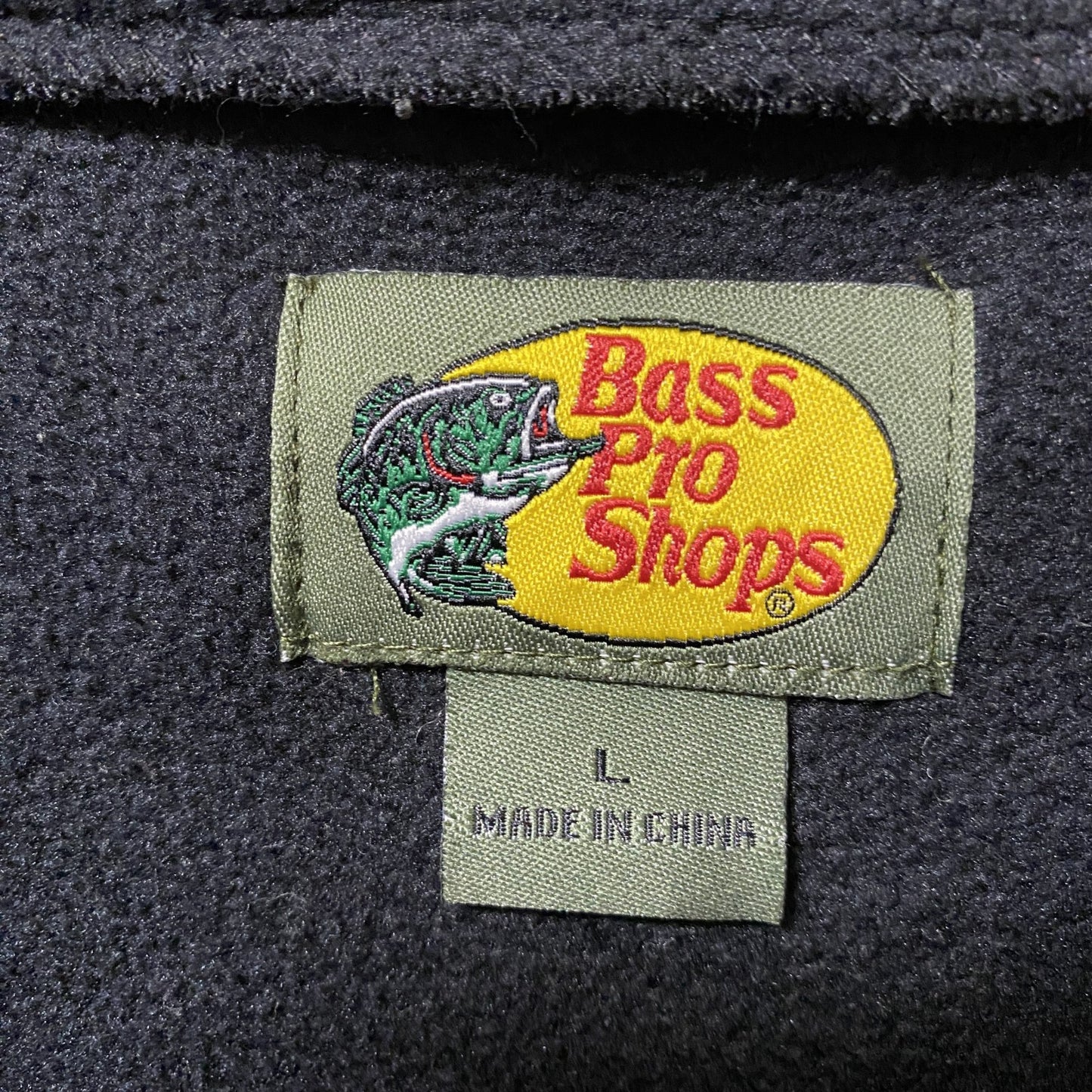 古着 used Bass Pro Shops　長袖フルジップフリースジャケット　ワンポイントロゴ　ノームコア　ブラック　Lサイズ　