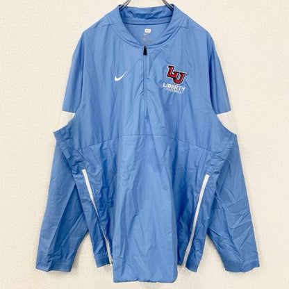 古着 used　NIKE　ナイキ　長袖ハーフジップナイロンジャケット　ワンポイント刺繍　フットボール　水色　XLサイズ