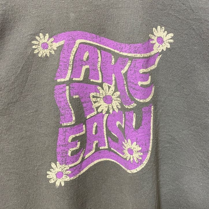 SWEET CLAIRE　TAKE IT EASY　長袖プリントスウェット　トレーナー　英字プリント　花　グレー　灰色　古着