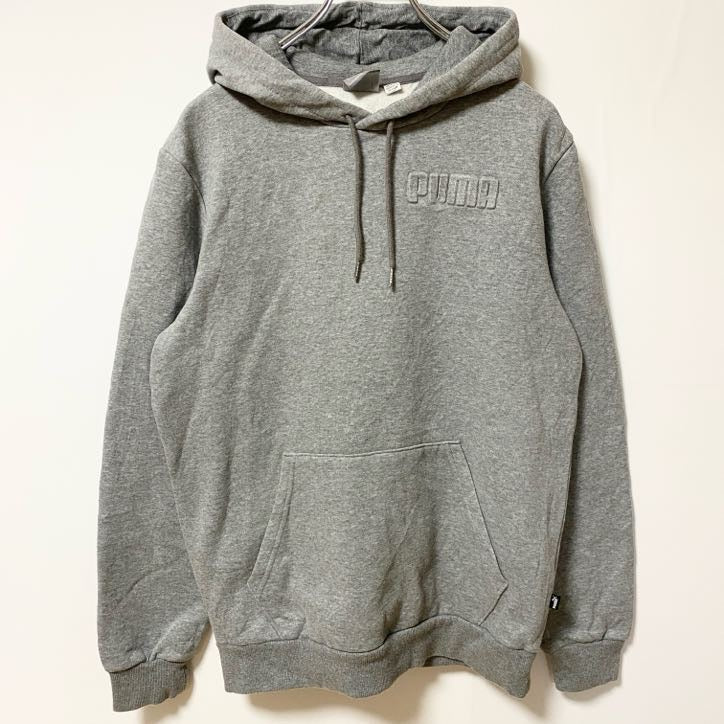 PUMA　プーマ　スウェットパーカー/フーディー　ロゴプリント　ワンポイント　灰色　グレー　Sサイズ　古着