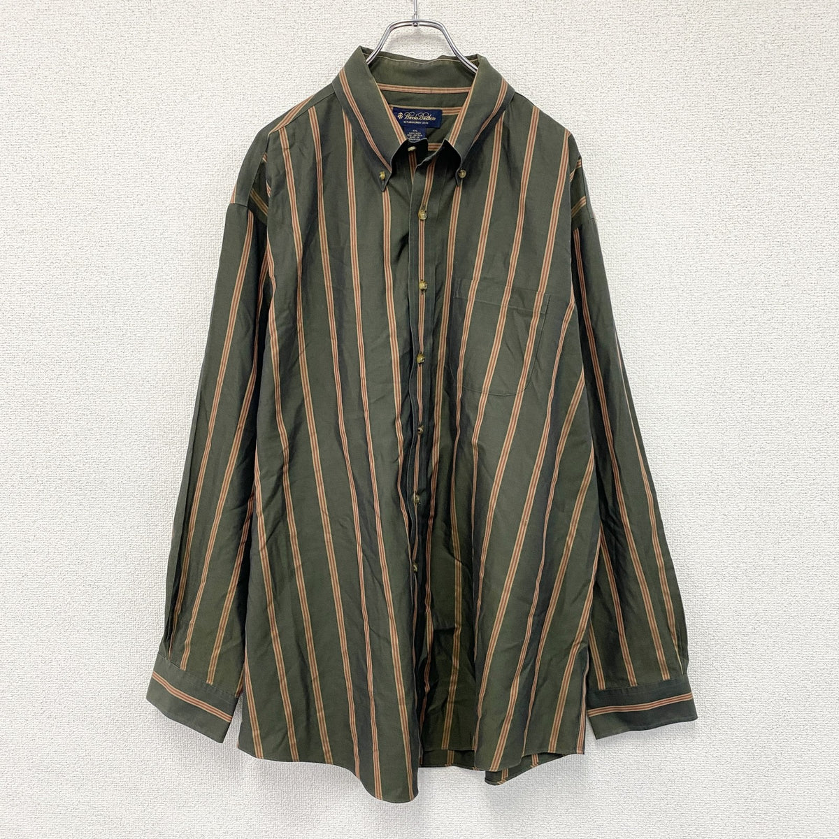 Brooks Brothers　ブルックスブラザーズ　長袖ボタンダウンシャツ　ストライプ　緑　グリーン　2XLサイズ　古着