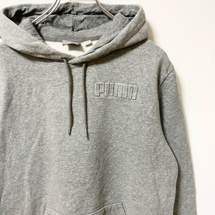 PUMA　プーマ　スウェットパーカー/フーディー　ロゴプリント　ワンポイント　灰色　グレー　Sサイズ　古着
