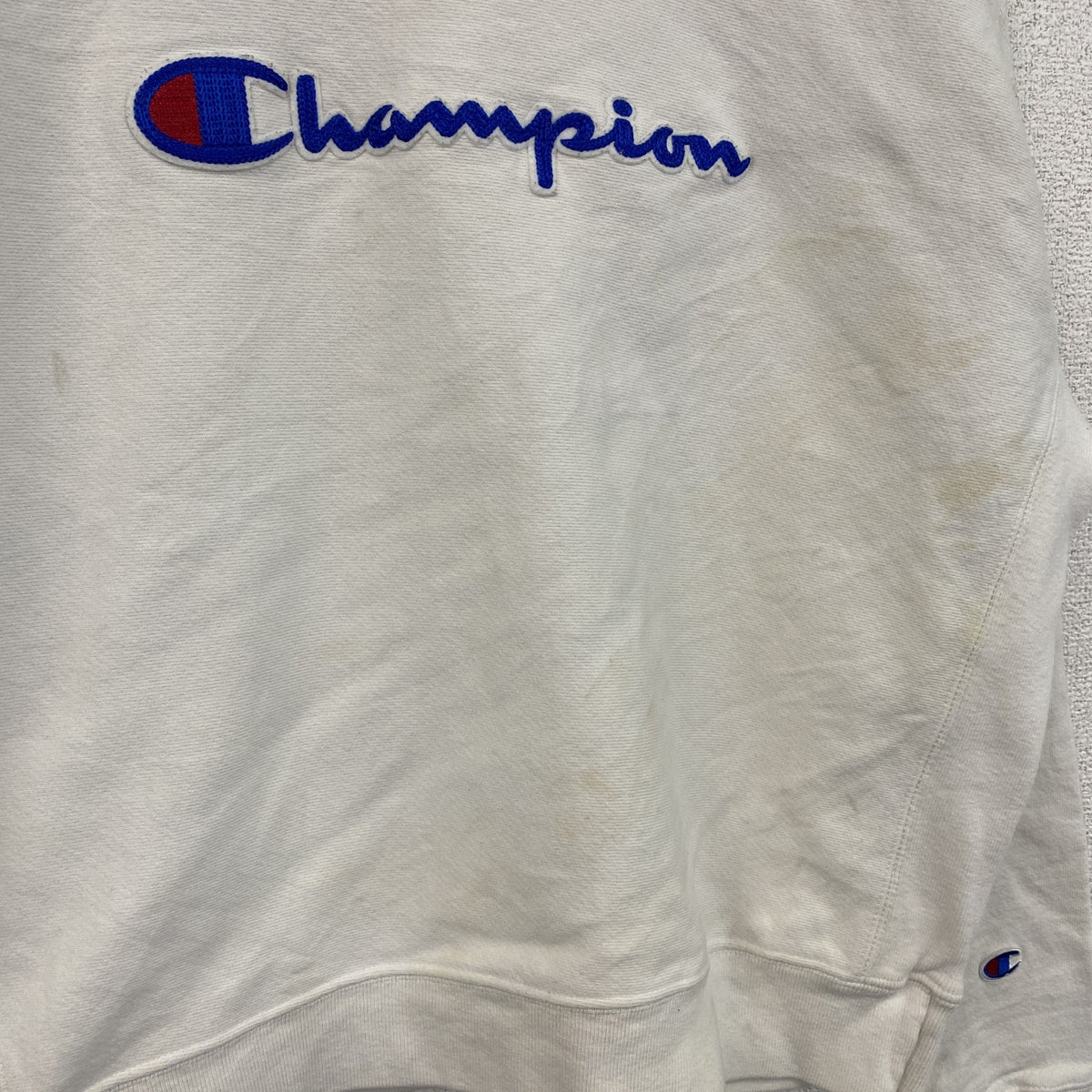 Champion　チャンピオン　リバースウィーブ　スウェット/トレーナー　刺繍ロゴ　デカロゴ　現行　白　ホワイト　XLサイズ　古着