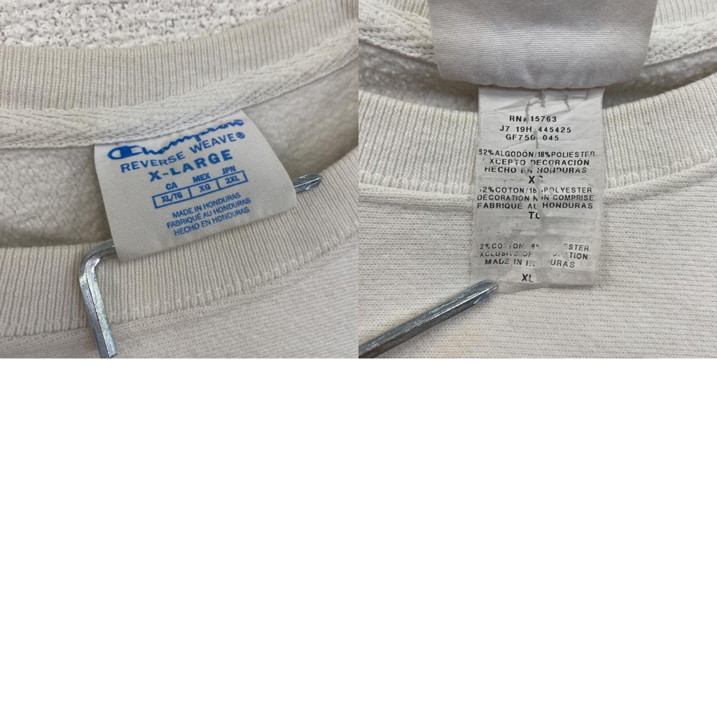 Champion　チャンピオン　リバースウィーブ　スウェット/トレーナー　刺繍ロゴ　デカロゴ　現行　白　ホワイト　XLサイズ　古着