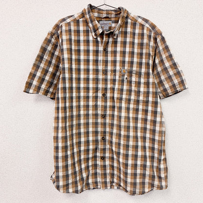 Carhartt　カーハート　半袖ボタンダウンシャツ　ギンガムチェック　オレンジ　Lサイズ