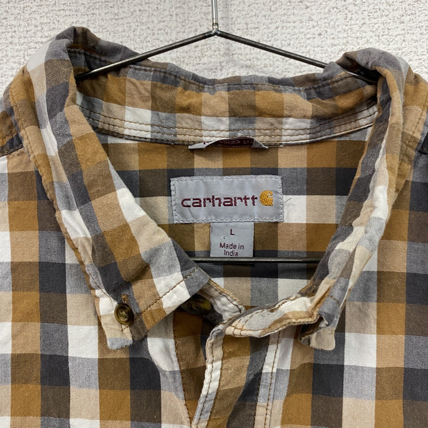 Carhartt　カーハート　半袖ボタンダウンシャツ　ギンガムチェック　オレンジ　Lサイズ