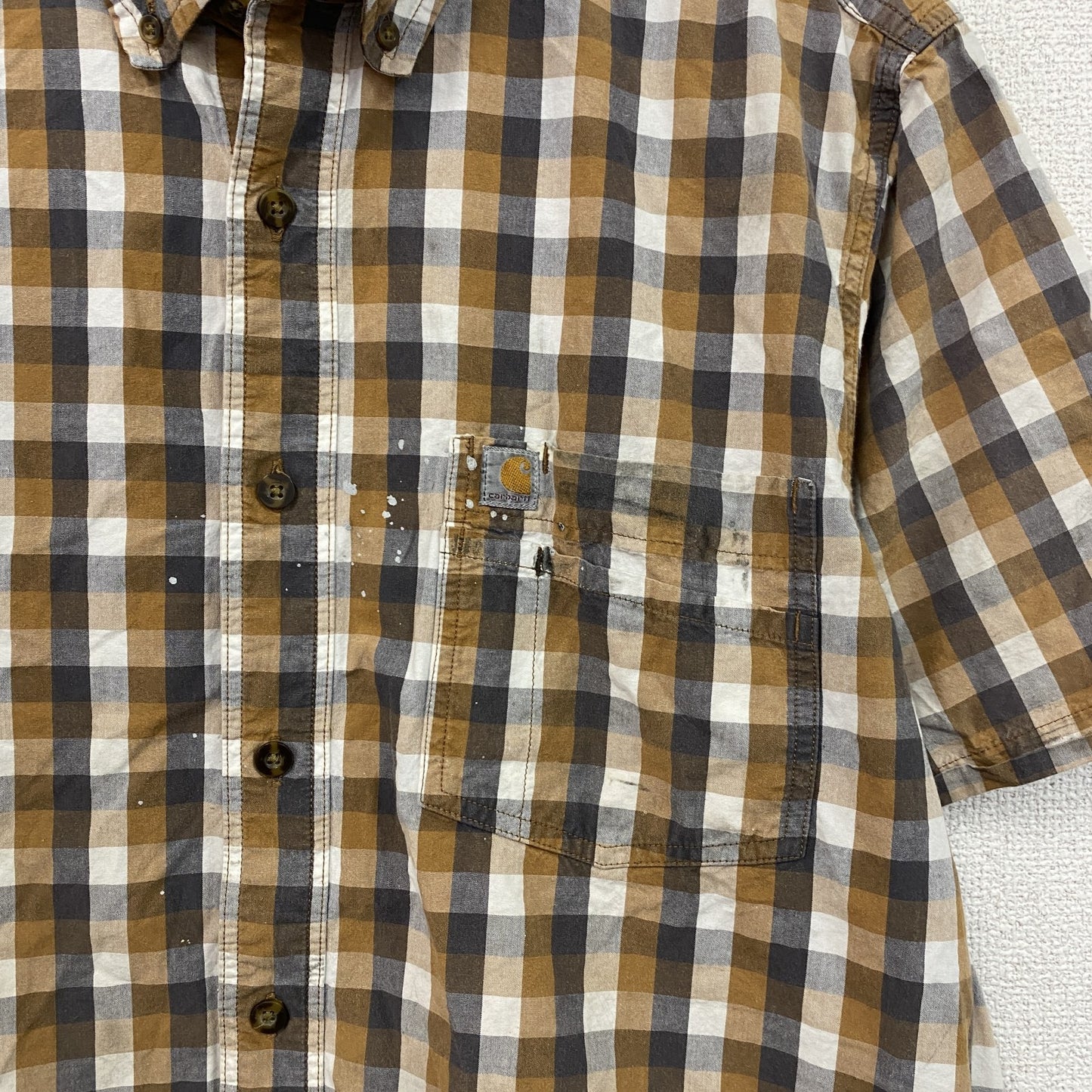 Carhartt　カーハート　半袖ボタンダウンシャツ　ギンガムチェック　オレンジ　Lサイズ