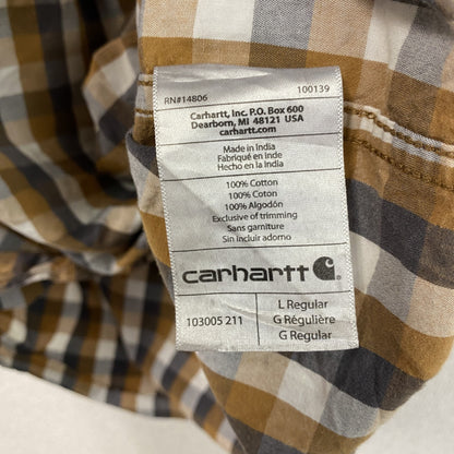 Carhartt　カーハート　半袖ボタンダウンシャツ　ギンガムチェック　オレンジ　Lサイズ