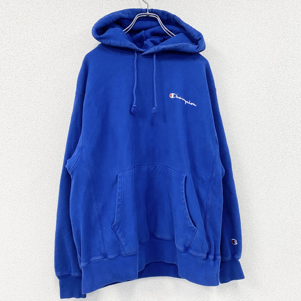 Champion　チャンピオン　リバースウィーブ　スウェットパーカー/フーディー　ワンポイント　刺繍ロゴ　現行　青　ブルー　Lサイズ　古着
