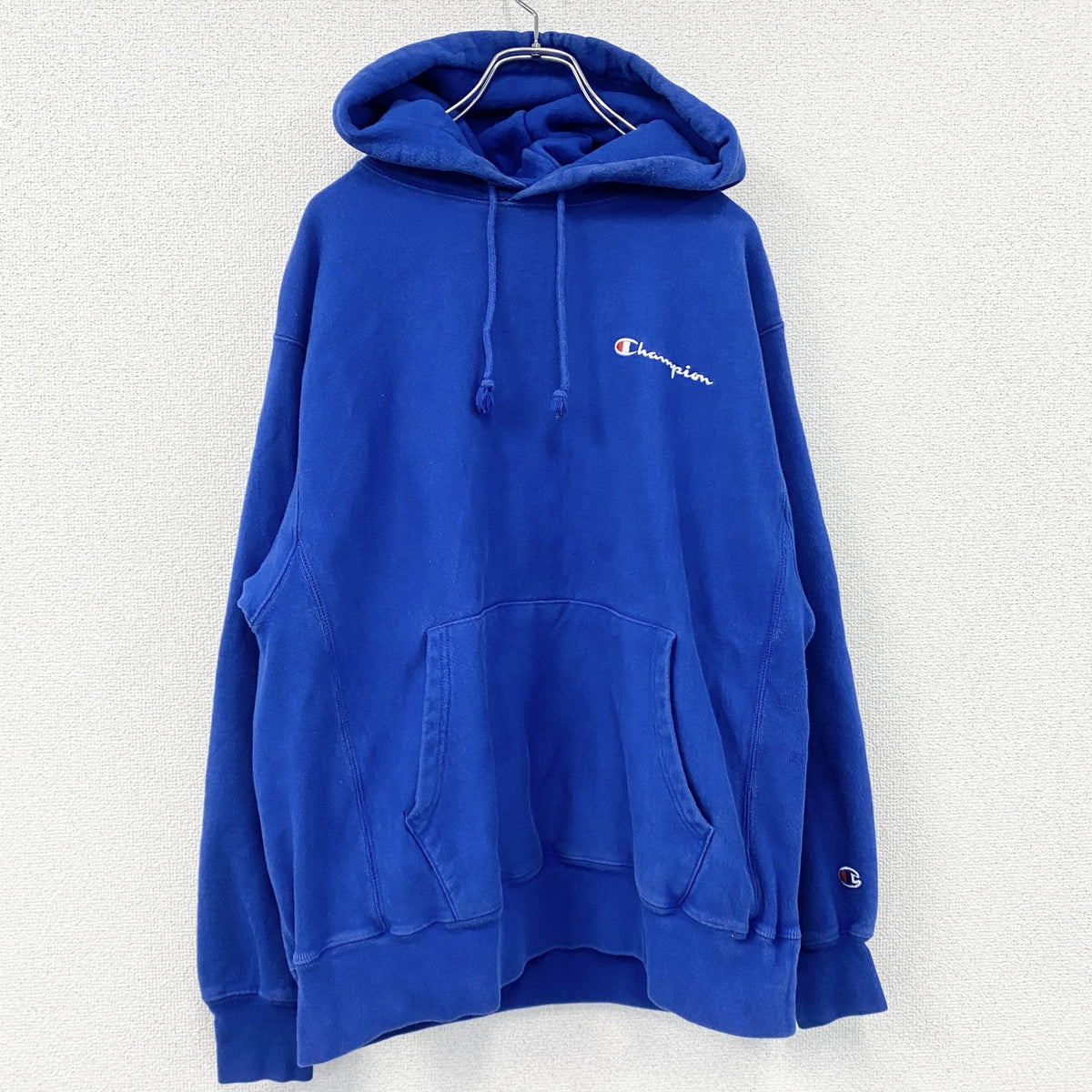Champion　チャンピオン　リバースウィーブ　スウェットパーカー/フーディー　ワンポイント　刺繍ロゴ　現行　青　ブルー　Lサイズ　古着
