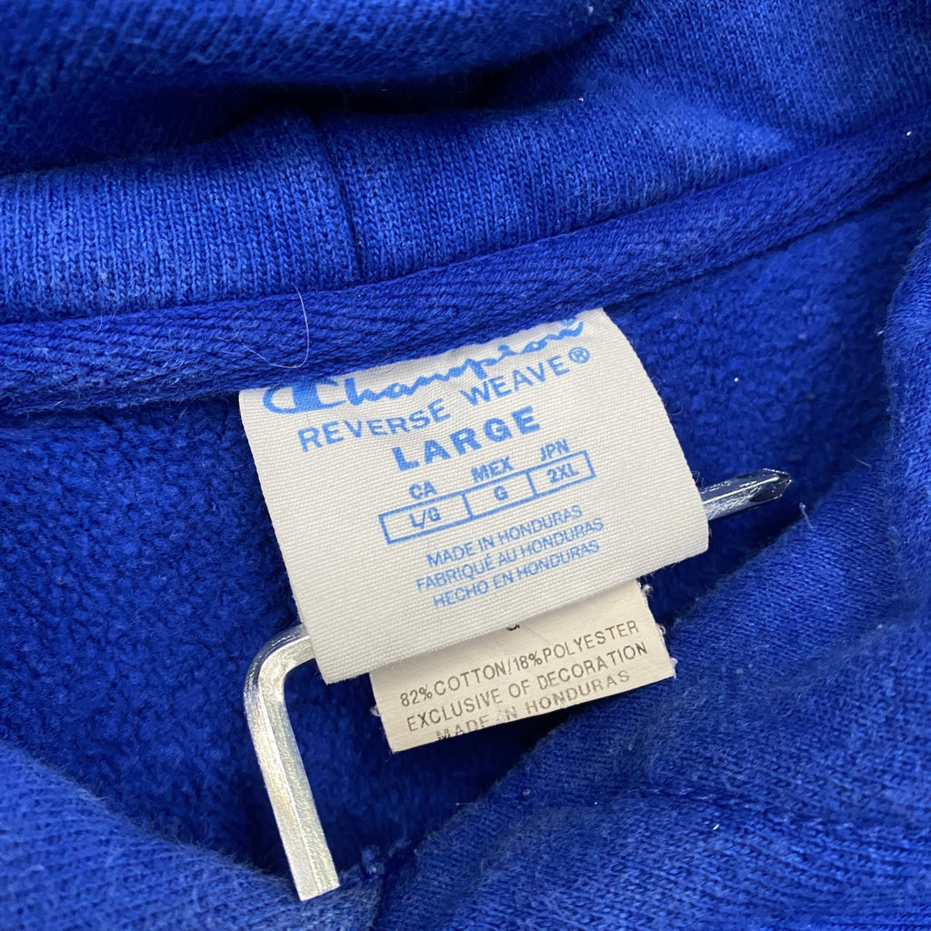 Champion　チャンピオン　リバースウィーブ　スウェットパーカー/フーディー　ワンポイント　刺繍ロゴ　現行　青　ブルー　Lサイズ　古着