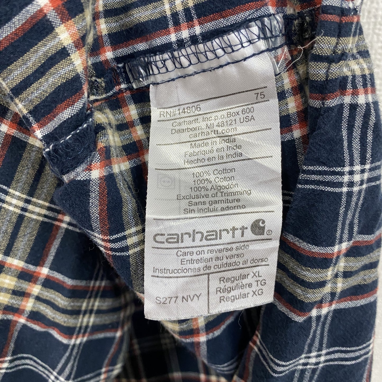 Carhartt　カーハート　半袖ボタンダウンシャツ　チェック柄　紺　ネイビー　XLサイズ