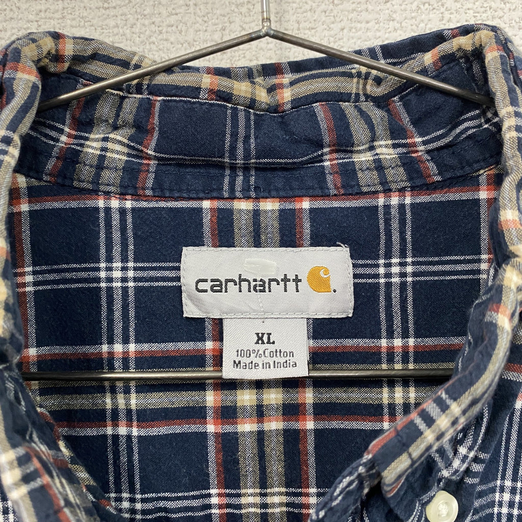 Carhartt　カーハート　半袖ボタンダウンシャツ　チェック柄　紺　ネイビー　XLサイズ　古着